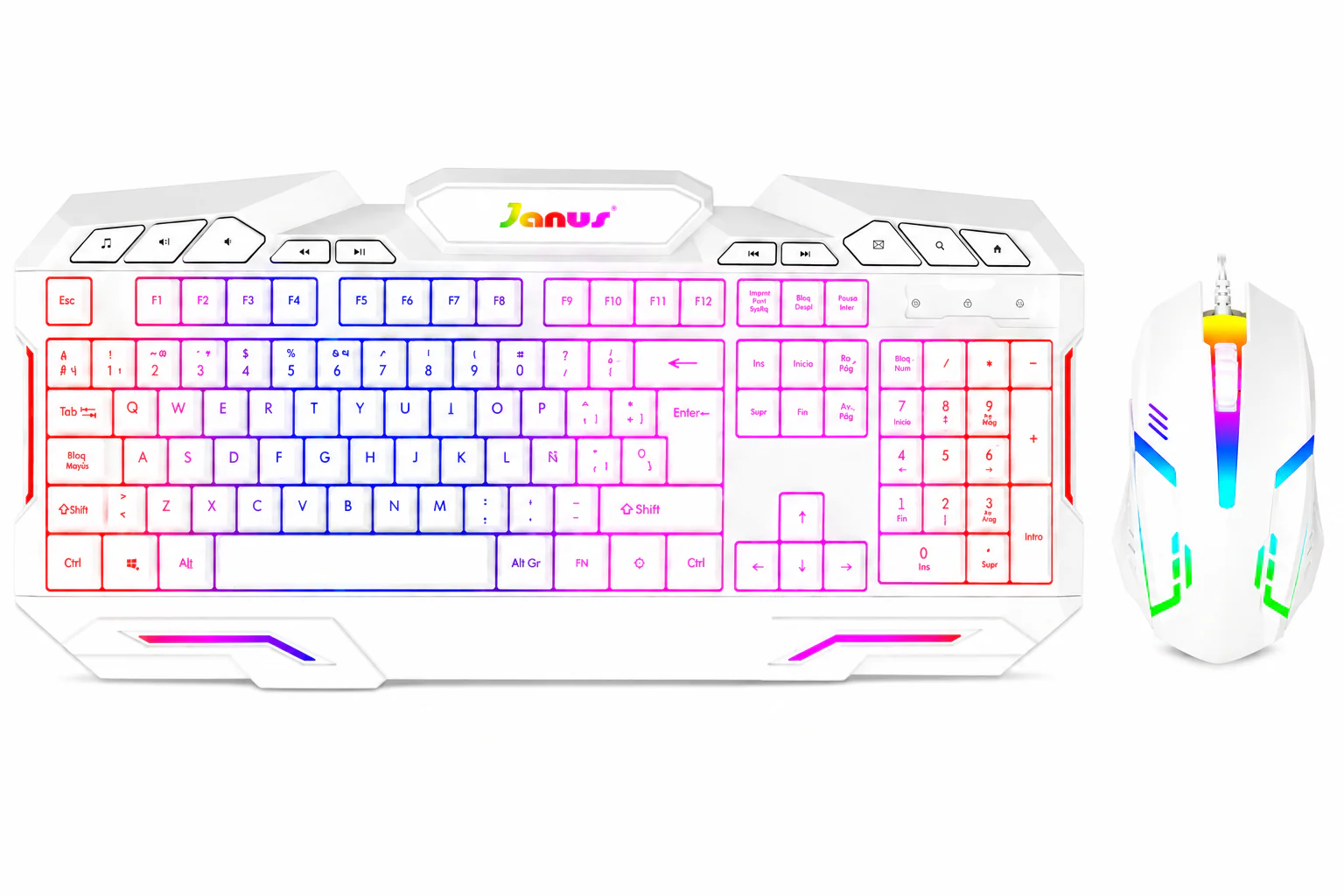 COMBO TECLADO MEMBRANA + MOUSE JANUS GAMER XTREME PRIME BLANCO ILUMINADO EN COLORES - Image 3