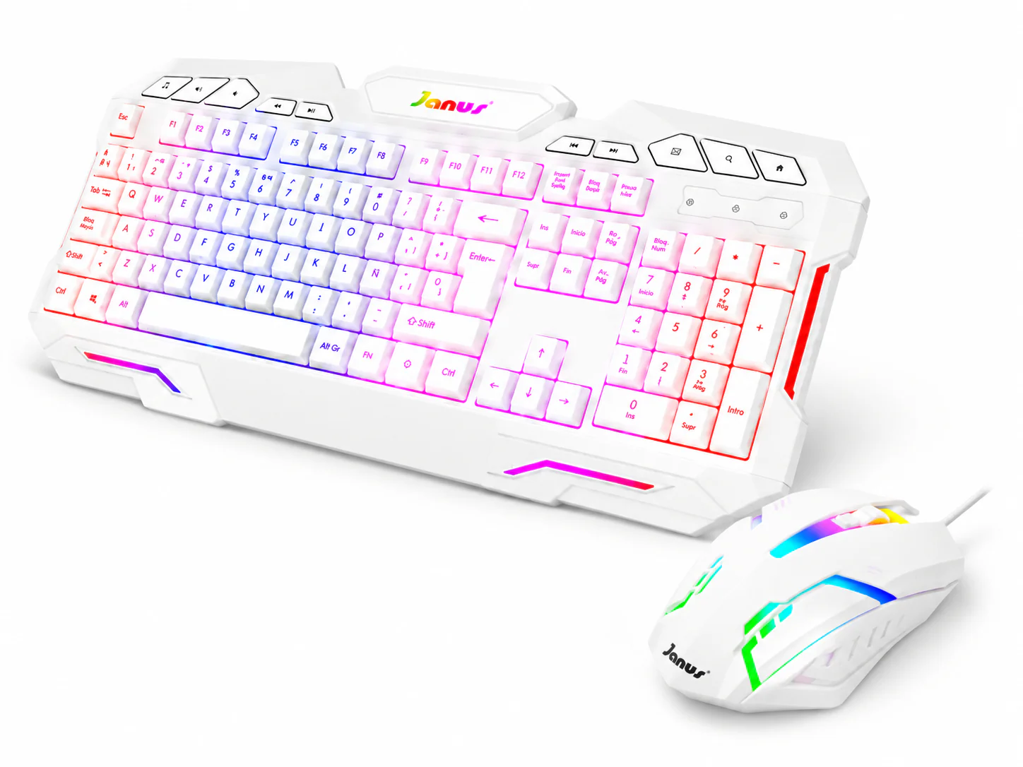 COMBO TECLADO MEMBRANA + MOUSE JANUS GAMER XTREME PRIME BLANCO ILUMINADO EN COLORES - Image 4