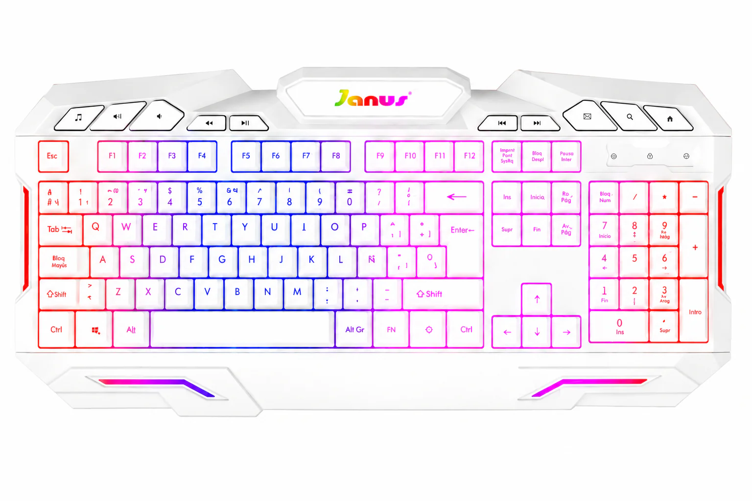 COMBO TECLADO MEMBRANA + MOUSE JANUS GAMER XTREME PRIME BLANCO ILUMINADO EN COLORES - Image 5